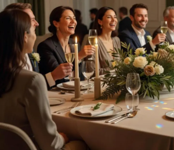 Elegancko przygotowana impreza prywatna w jasnym wnętrzu restauracji