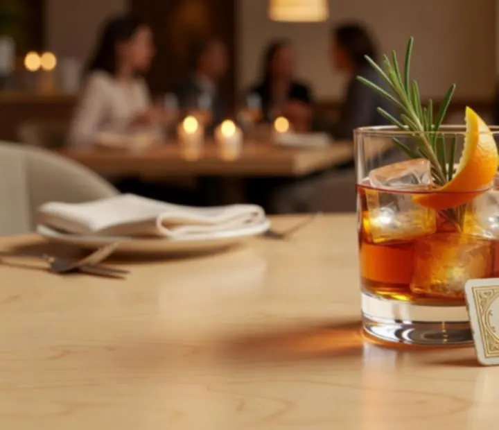 Autorski koktajl inspirowany atmosferą kasyna w jasnym wnętrzu restauracji