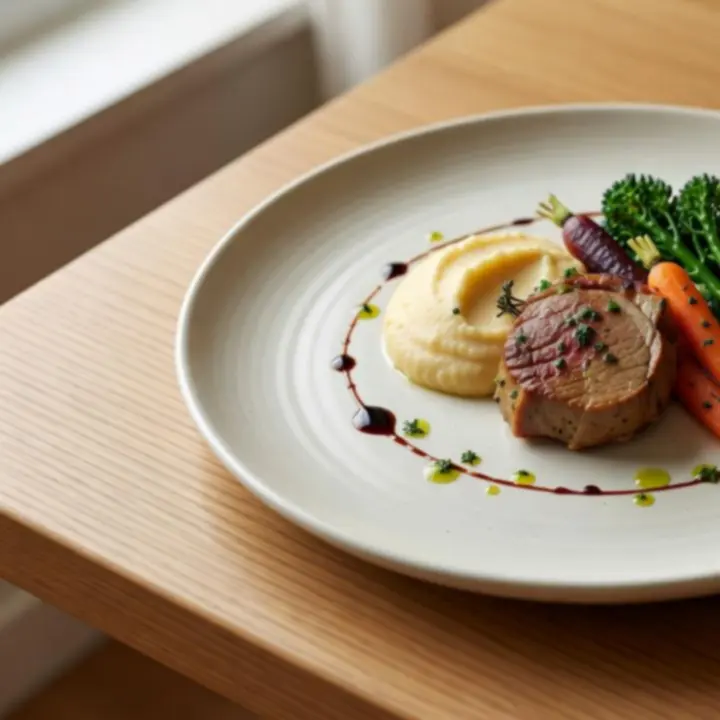 Bliskie ujęcie elegancko podanego dania głównego w Eatery House