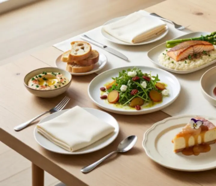 Elegancki stół w restauracji Eatery House z różnorodnymi daniami i koktajlami