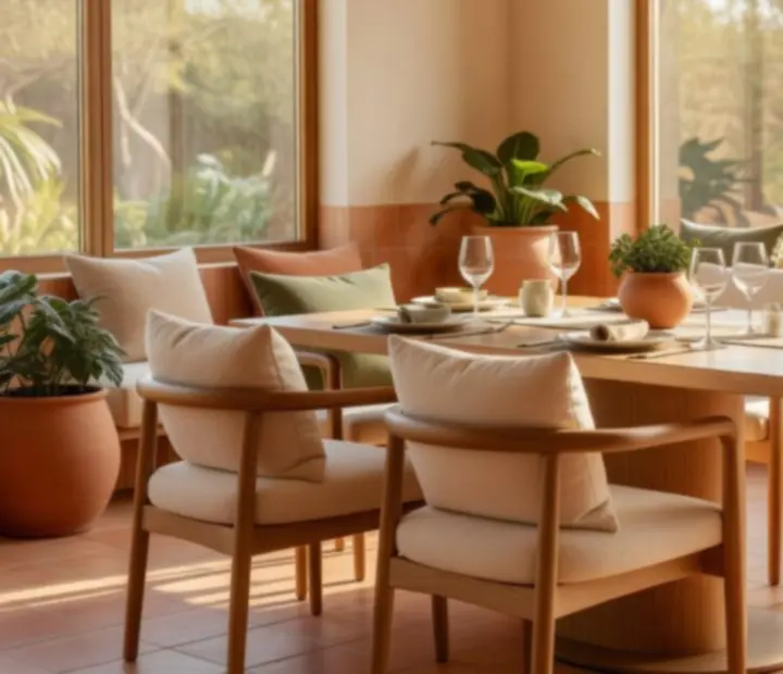 Jasne, eleganckie wnętrze restauracji Eatery House